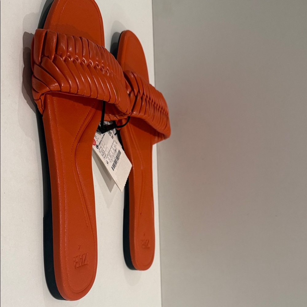 Zara Tangerine Woven Slide Sandals - Picture 3 of 5